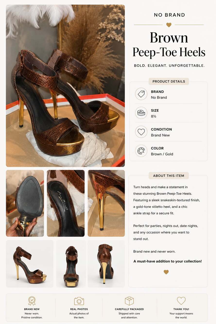 Anne Michelle Brown Snakeskin Textured Platform Ankle Strap Stiletto Heels Size